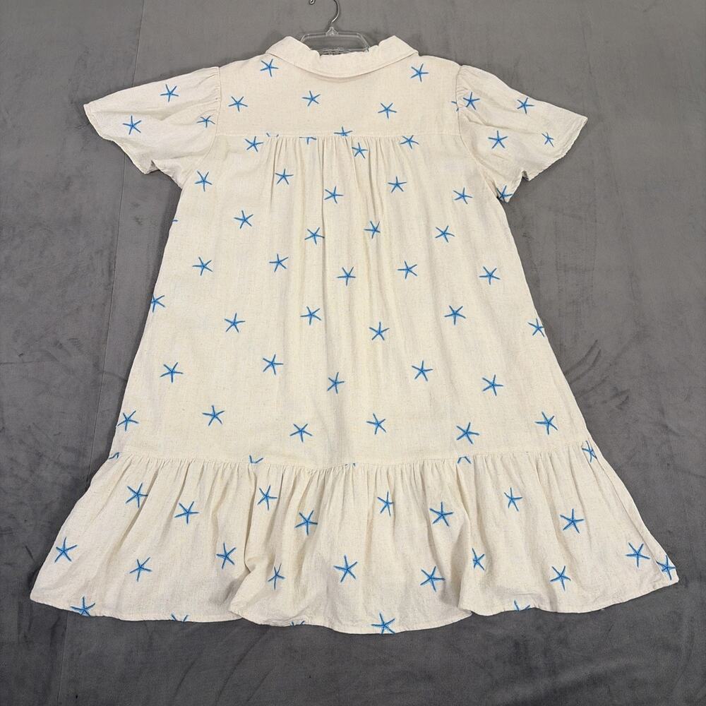Jane + Delancey Womens Lg Starfish Print Linen Blend Button Front Shirt Dress - Picture 7 of 8